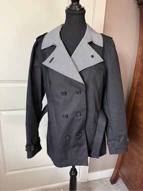 Vintage Fred Perry x Amy Winehouse Black trench Coat with Houndstooth Trim